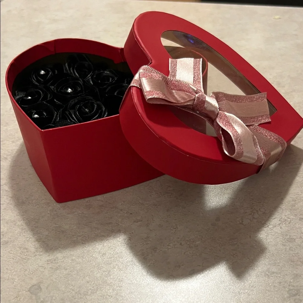 Heart-Shaped Red Gift Box with Black Roses - Picture 3 of 3